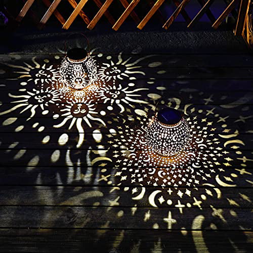 Bronze Go2garden Solar Lantern Garden Lights,Decorative Rainbow Lamp Crackle Glass LED Solar Lights for Outdoor Patio Table